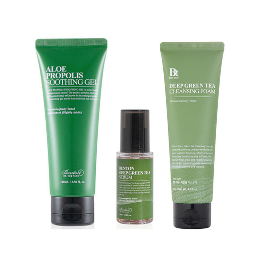 Benton Aloe Propolis Soothing Gel 100ml + Benton Deep Green Tea Cleansing Foam 120g + Benton Deep Green Tea Serum 35ml