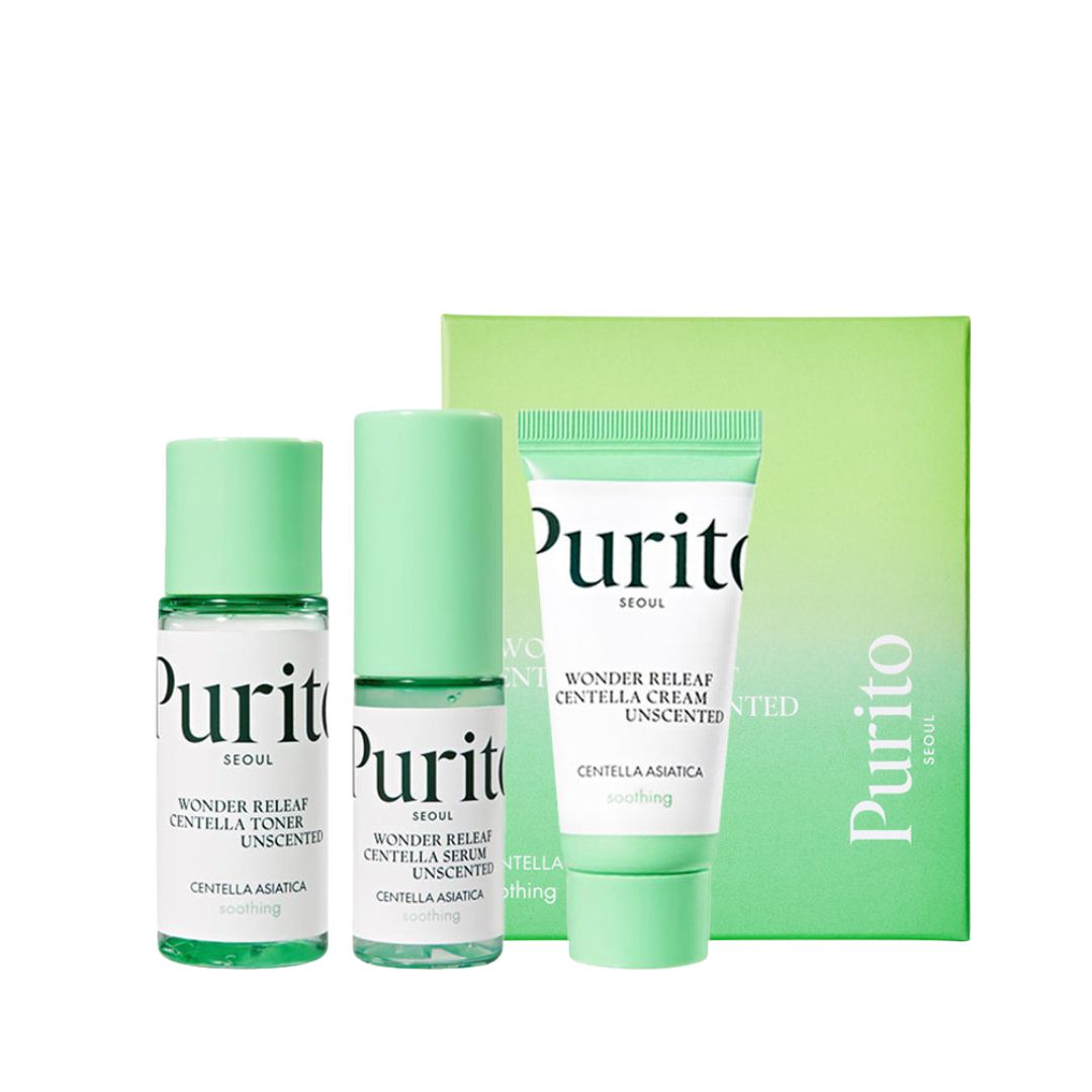 PuritoSeoul Wonder Releaf Centella Mini Kit Unscented 30ml/15ml/15ml